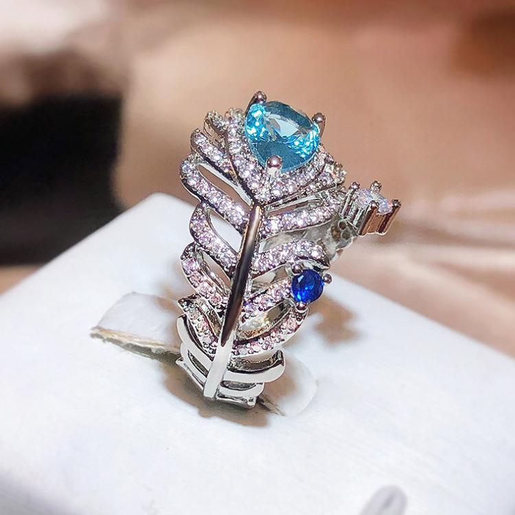 New Blue Zircon Ring with Adjustable Opening for Womens Ring Without Fading Jewelry