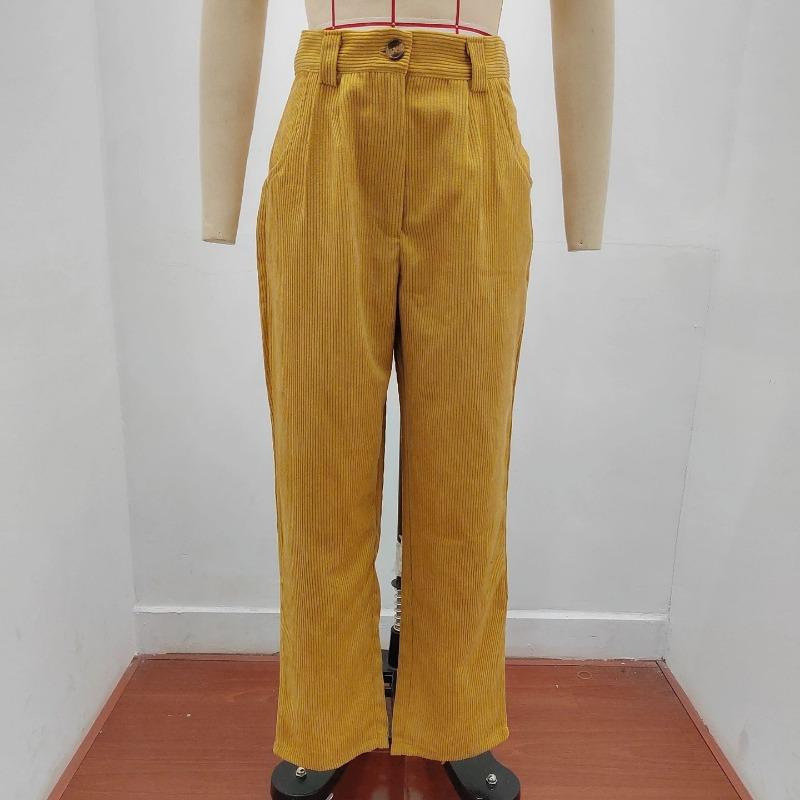 GMXIA Autumn Women's High Waist Casual Pants Solid Colour Corduroy Loose Straight Trousers