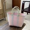 Vegetable Basket Summer Fashion PVC Handbag Hand Woven Bag Patchwork Striped Tote Beach Bags Purses and Handbags