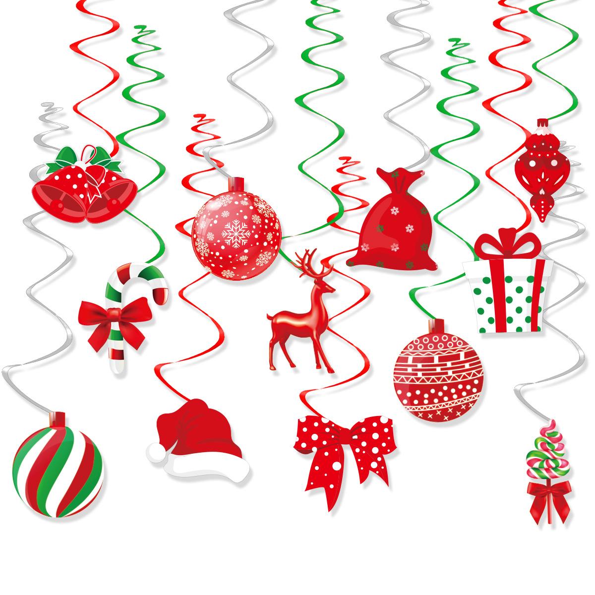 

12-Piece Christmas School Classroom Decoration Lollipop Snowflake Gift Bag Spiral Pendant Pendant Custom Christmas spiral red and green [12PCS]