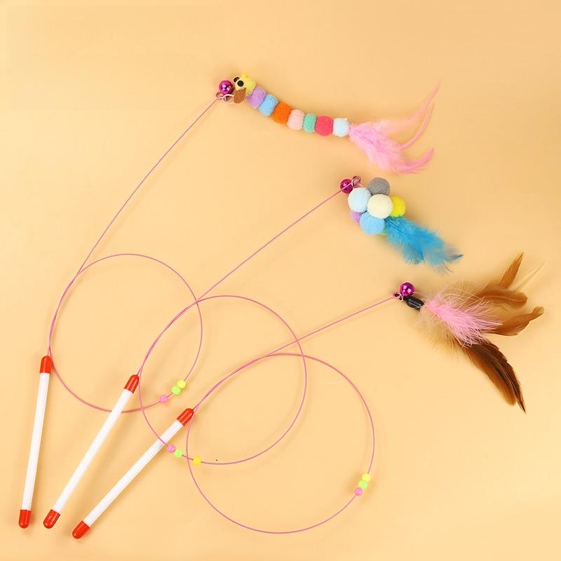Jouet pour chat canne à pêche pour chat, jouet à plumes pour chat jouet pour chat, canne à taquiner pour chat en fil d'acier bicolore à haute ténacité 6