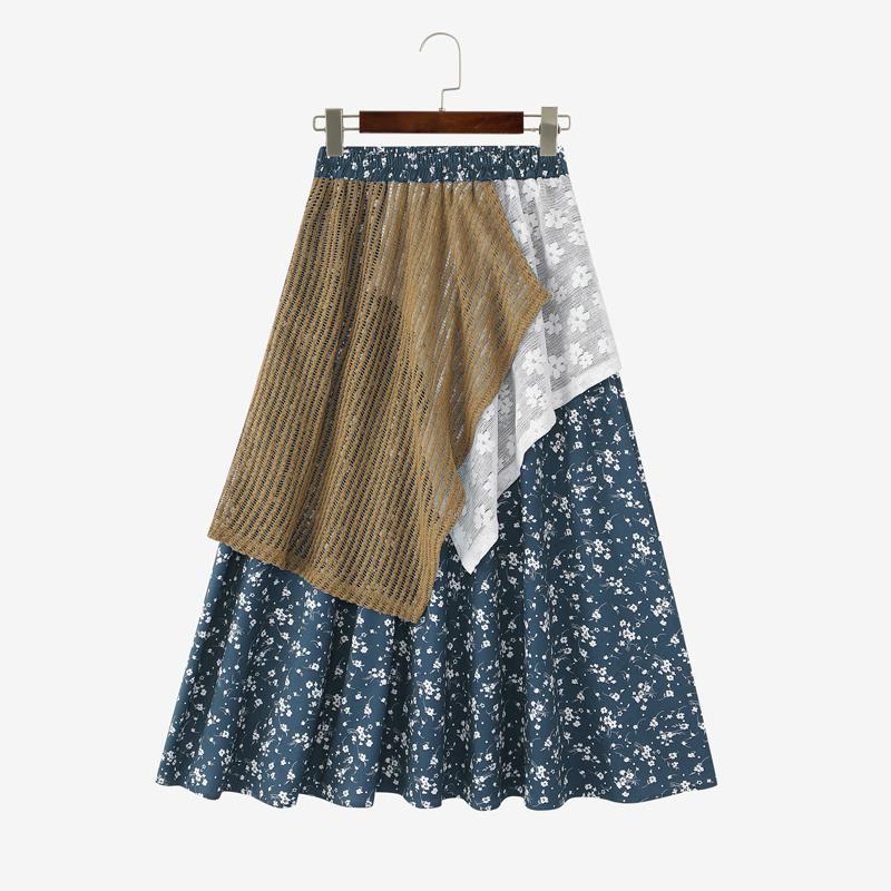 ZANZEA Fuste lungi de vară casual pentru femei, cu patchwork și imprimeu floral lejer