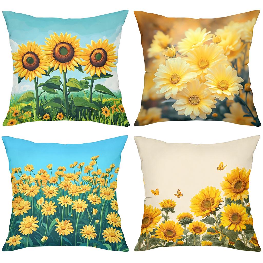 Sunflower Floral Farmhouse Throw Pillow Covers Pattern Cushion Cover Suitable For Sofa Bedroom Car Pillow Cover