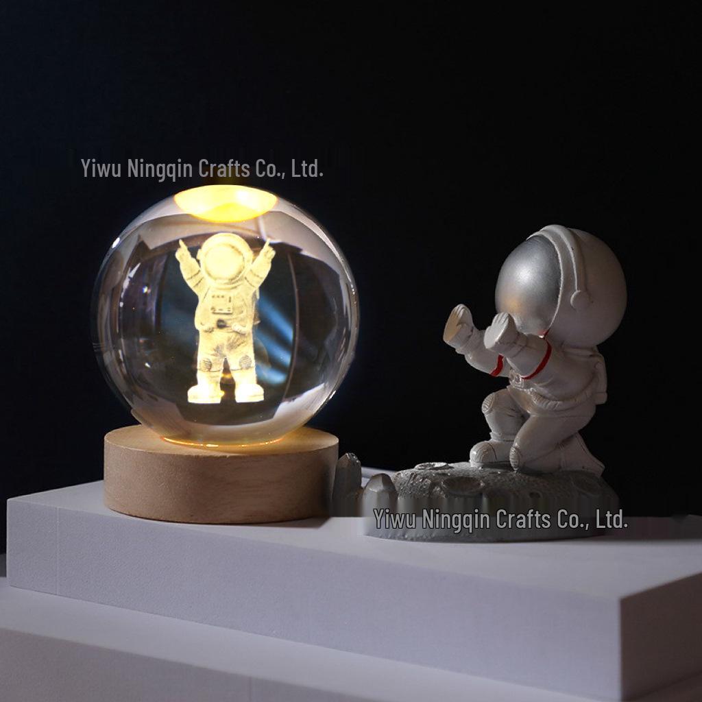 3D Carved Rose Crystal Ball Night Light - Luminous Glass Gift, Valentine's Day Ornaments