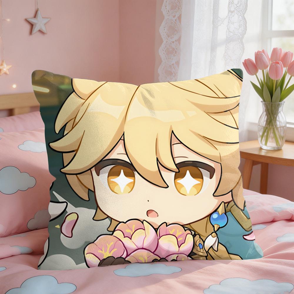 Aether Cute Genshin Game Cushion Cover Short Plush Pillow Case Room Sofa Cushion Covers Home Decor Funda