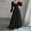 ZANZEA Women Casual Square Collar Long Sleeve Elegant Long Dress