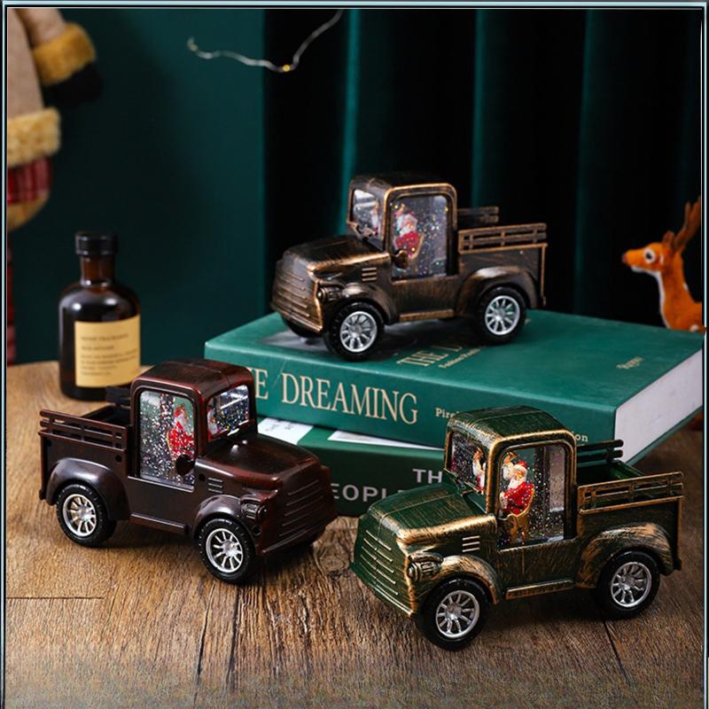 Christmas Water-filled Snow Truck Lights Car Toy Container Truck Decoration Crafts Ornaments Gifts
