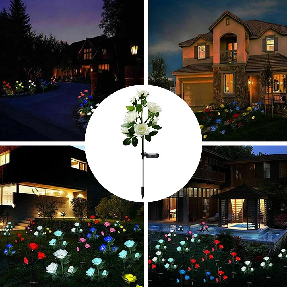 5 Head LED Solar Simulation Rose Flower Solar LED Light Garden Yard Lawn Night Lamp Landscape Garden Home Decoration Flowers