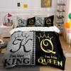 King and Queen Couple Design Bedding Duvet Cover Set  (1*Duvet Cover 2*Pillowcases, Without Duvet Insert)