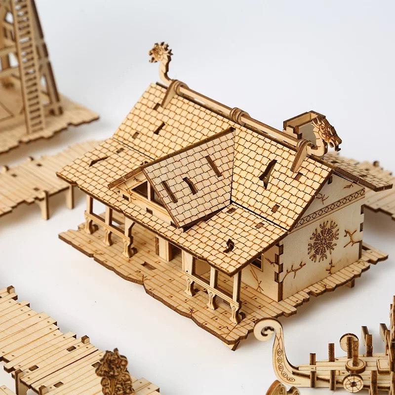 3D Mini Viking Fishing Ground Wooden Jigsaw Puzzle - Educational Toy for Kids