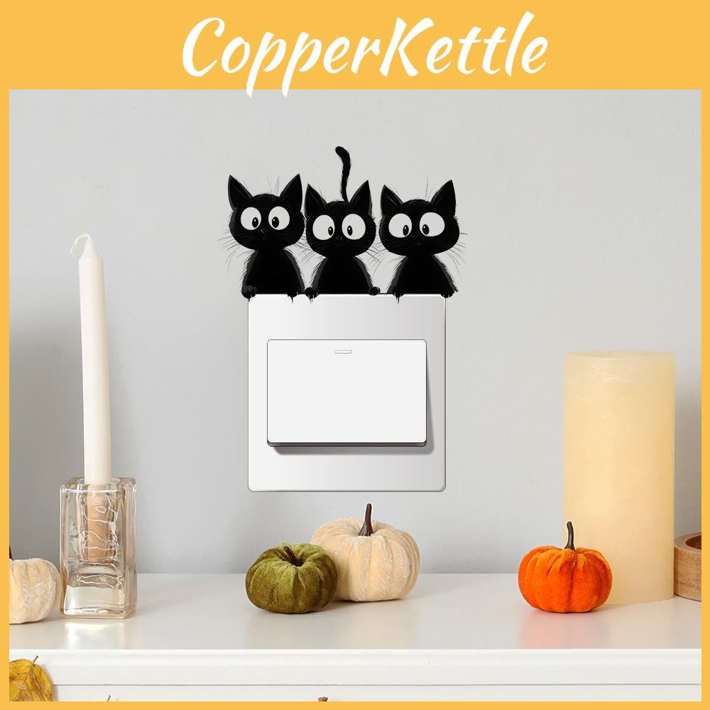 Black Halloween Cute Cat Switch Sticker Wall Decor For Living Room And Office
