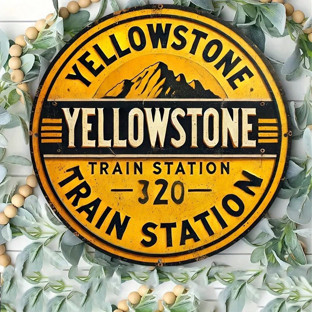 Vintage Metal Wall Sign Round Train Station Decor