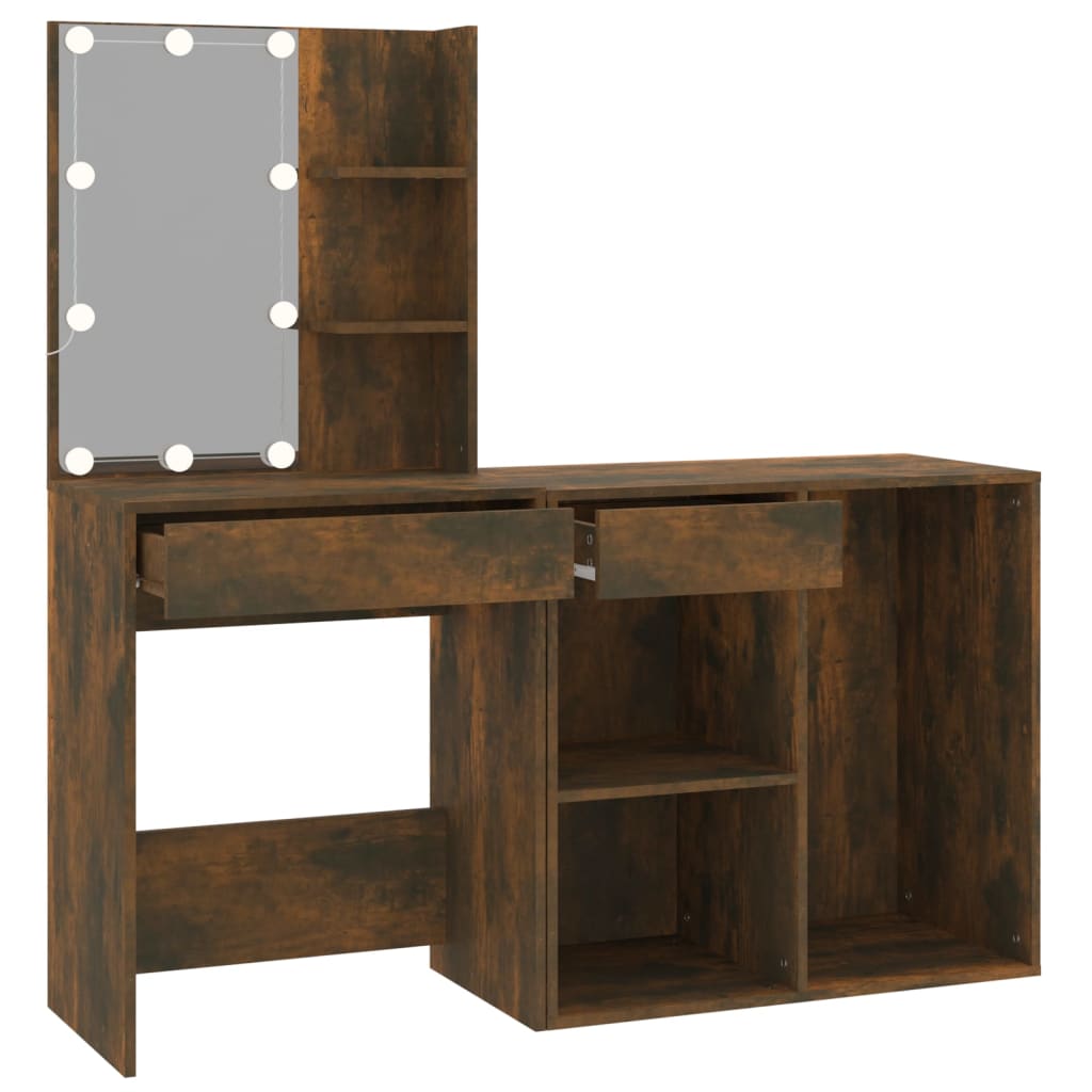 LED Vanity Table with Cabinet Smoked Oak Wood Based Material