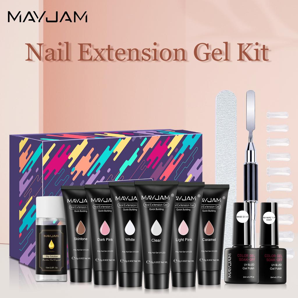 MAYJAM Nail Extension Gel Kit 15g Quick Building Set Gel Polish Nail Art Extensions Double-headed Nail Phototherapy Pen Gift Set for Manicure