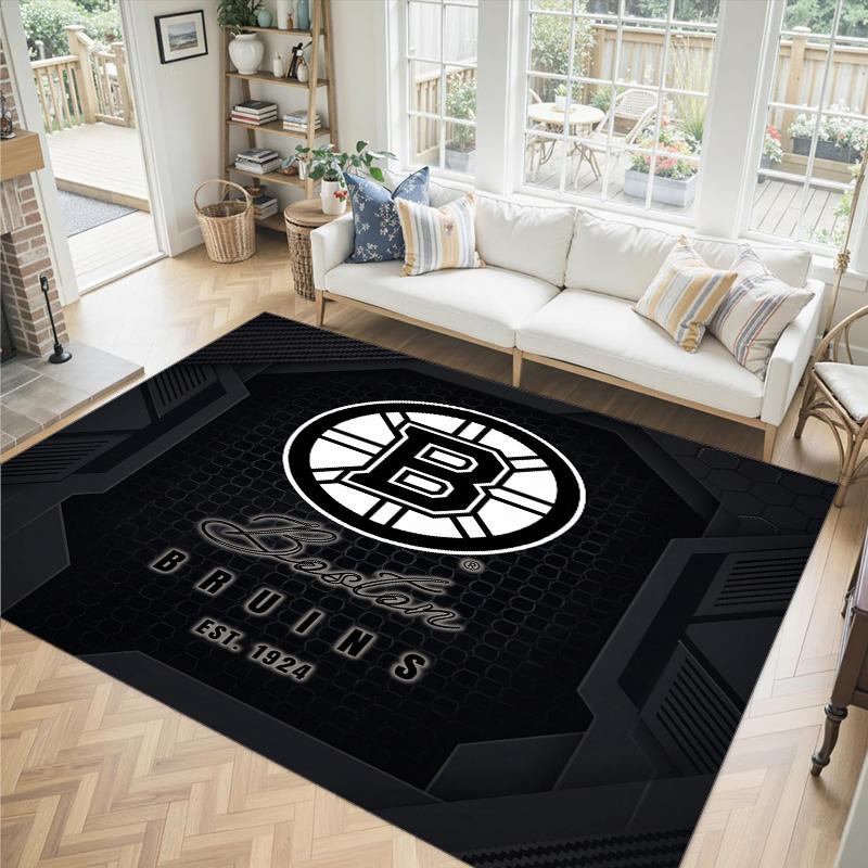 Design Boston Bruins Tappeto in Velluto di Cristallo Accogliente Non?Tappeto Stampato Antiscivolo per Camera da Letto Soggiorno Ingresso