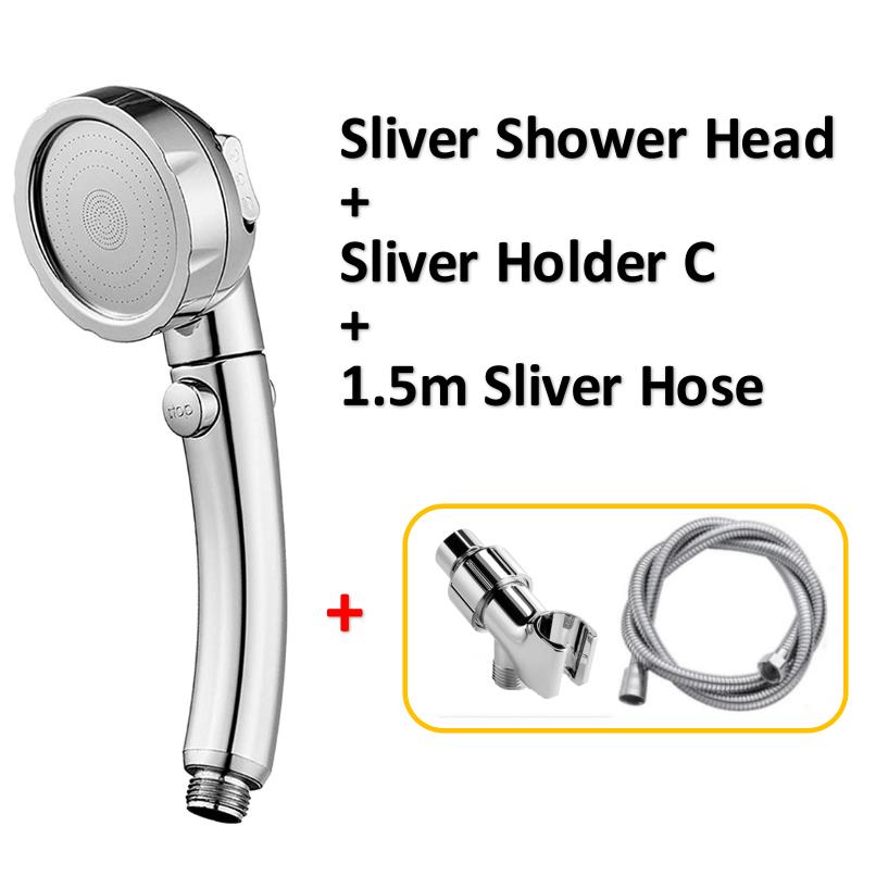 3 Modes Pressurized Shower Head Sliver High Pressure Rainfall  Bathroom Handheld Showerhead Set with Hose and Holder Accessories