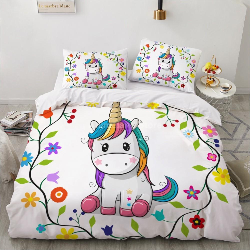 Girl Pink Unicorn 3D Bedding Set Kids Bed Linen Quilt Duvet Cover Sets Home Textile Decor Twin Single Queen King Size Gift Cute