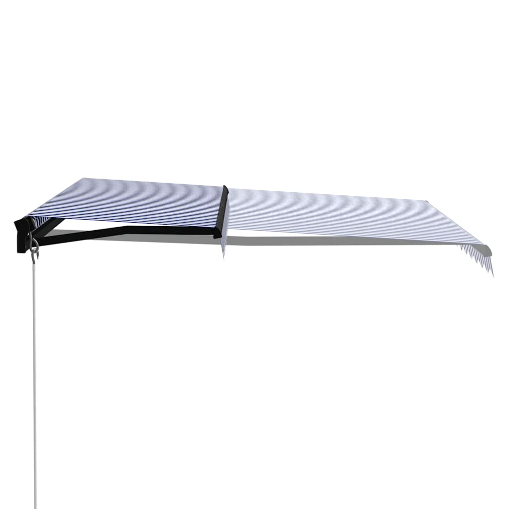 Manual Retractable Awning with LED Lighting 300 x 250 cm Blue & White