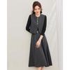 TERRE BLEUE Women's Elegant Vest Spliced Dress Two-Piece Set