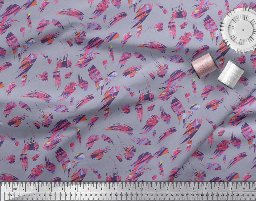 Soimoi Japan Crepe Satin Fabric Brush Stroke Abstract Print Fabric by Metre 42 Inch