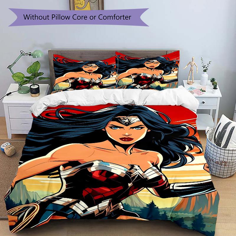 3pcs Wonder Woman, Superhero Cover Set,Soft Comfortable Duvet Cover,Guest Room (1*Duvet Cover + 2*Pillowcases, Without Core) yy251024155