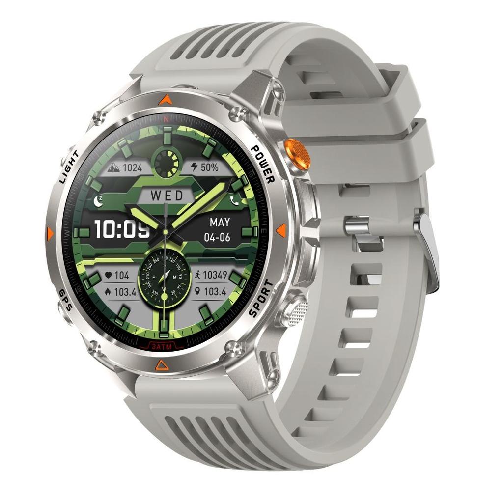 Rainbuvvy HT37 GPS Smartwatch 1,46 Zoll IPS-Bildschirm Bluetooth-Anruf IP68 Wasserdicht Taschenlampe Herzfrequenz 540mAh Android Sportuhr