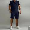 Grande taille été hommes costumes Zip revers manches courtes t-shirt 2 pièces ensemble décontracté poche pantalon court survêtements hommes sport deux pièces ensembles