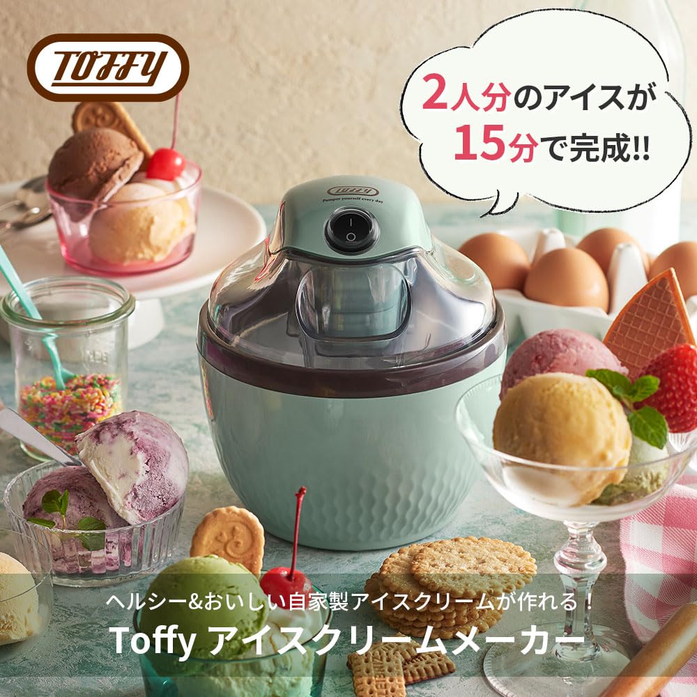 Toffy Eismaschine K-IS11, Authentisches Hausgemachtes Eis, Gesund, Einfache Rezepte, Toppings Enthalten, Retro Schalenrosa, K-IS11-SP