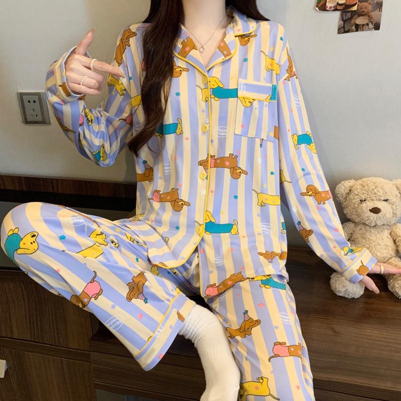 Plaid Long Sleeve Pajama Set with Pants – Spring & Autumn Style, Comfortable Home or Dorm Wear, Suitable for Outdoor Use