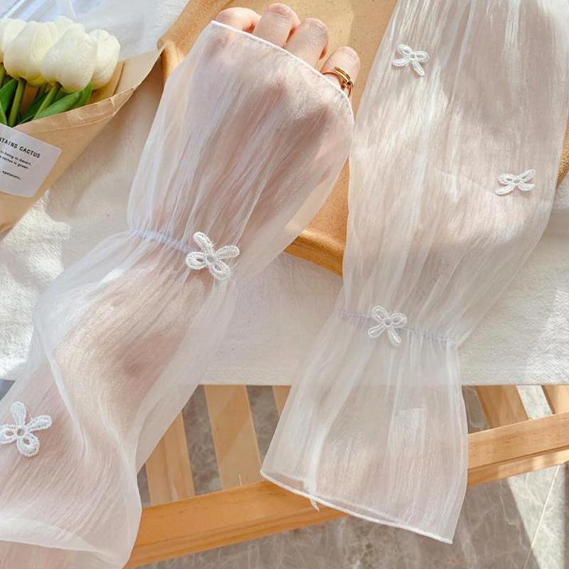 Women Bow Ice Silk Sun Protection Sleeves Outdoor Loose Lace Arm Sleeves Accessories