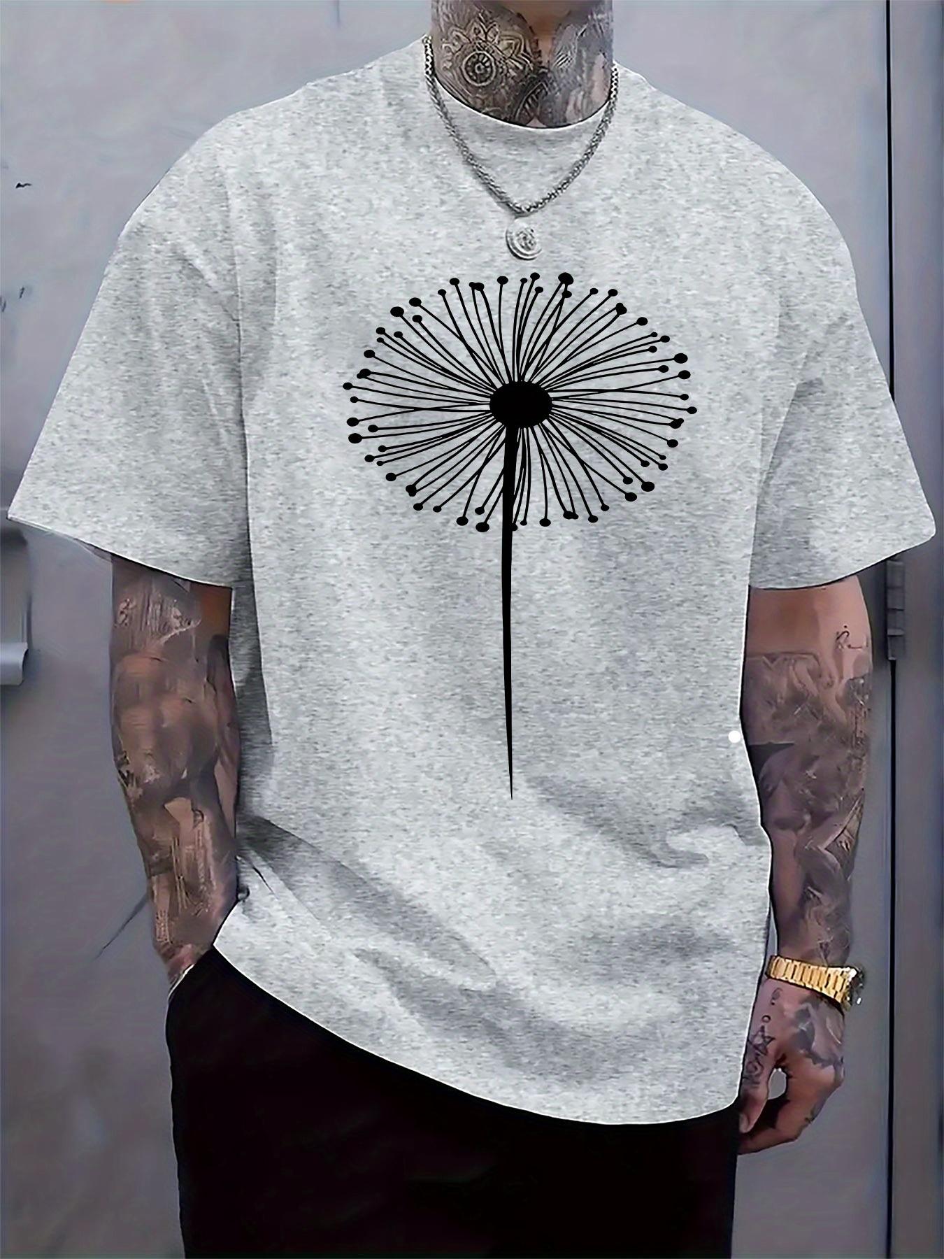 Casual Crew Neck Short Sleeve T-shirt with Dandelion Print - Regular Fit M