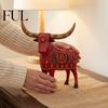 Seasonal Indoor Table Centerpieces Vintage Longhorn Cow Figurine, Rustic Farmhouse Animal Sculpture, Western Desktop Shelf Artistic Embellishments
