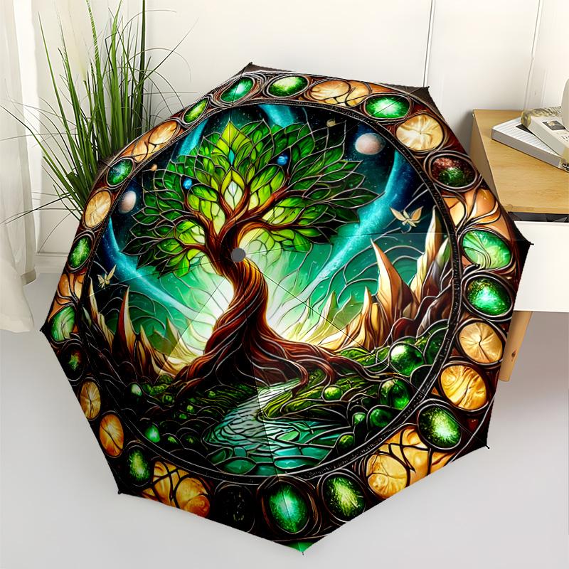 Tree Life Artwork Portable Automatic Umbrella with 8-Rib Compact Design All-Season Use Elegant Umbrella Perfect Gift for Women/Men