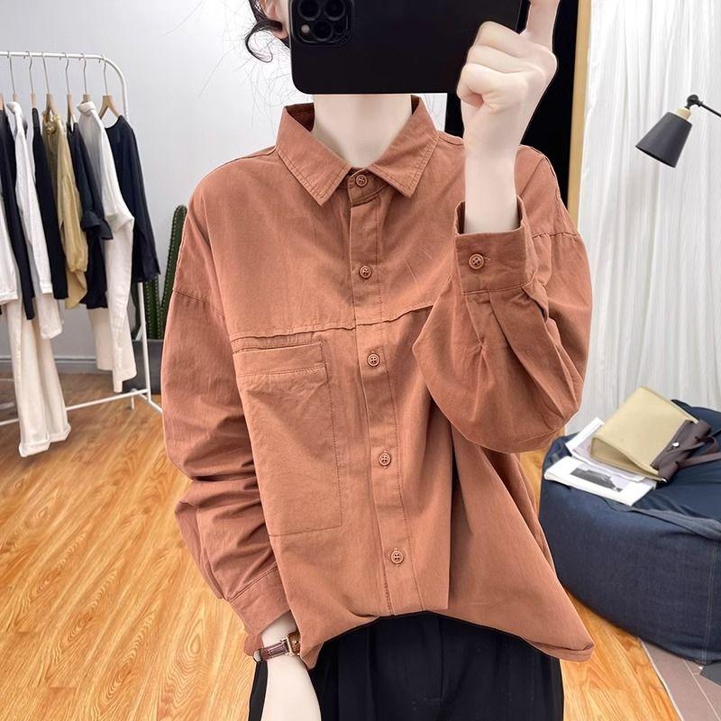 Autumn Pure Cotton Plolo Collar Loose Long-sleeved Shirt Women's Casual Top New Retro Shirt