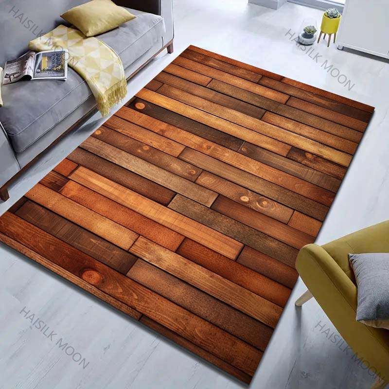 Multiple Sizes HD Wood Grain Print Carpet for Living Room Bedroom Doormat Home Decor Sofa Area Rug Non-slip Floor Mat for Gifts