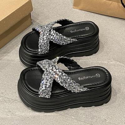 Fashion New 8CM Summer Women Slippers Flip-Flops Ladies Beach Bling Shoes Wedge Heels Shoes Woman High Platform Slippers Outside Sandals