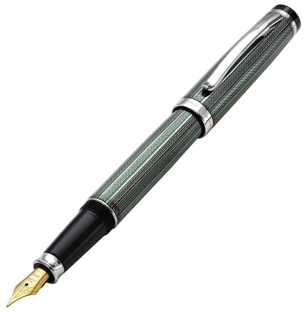 Xezo Incognito Diamond Cut Serial Medium Fountain Zinc Slate Platinum Pen, Lacquer. Plated.
