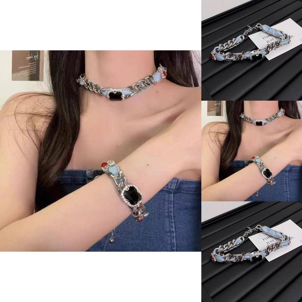 Trendy Y2k Ruby Element Necklace For Women Geometric Chain Summer Fashion