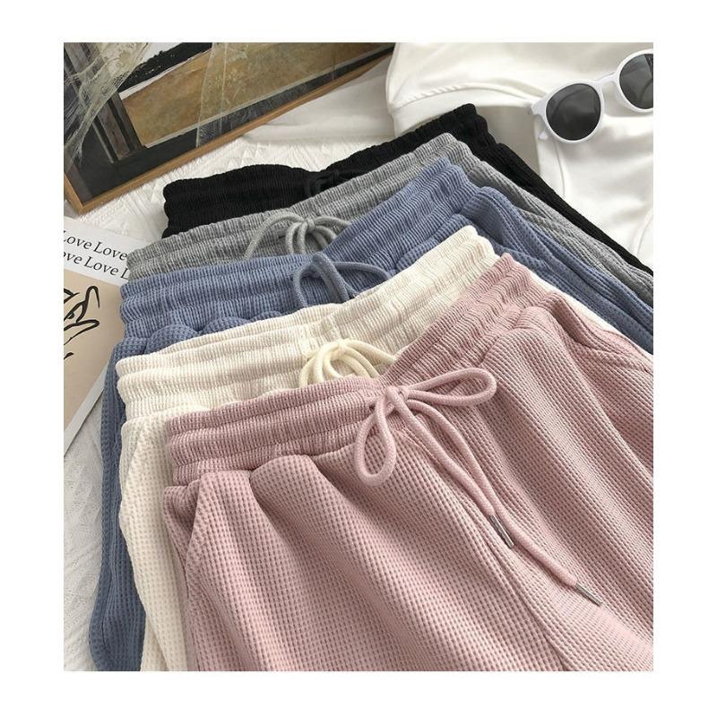 Waffle Sports Shorts Women's Summer Korean Version of Loose High Waist Home Wide Leg Hot Pants To Wear