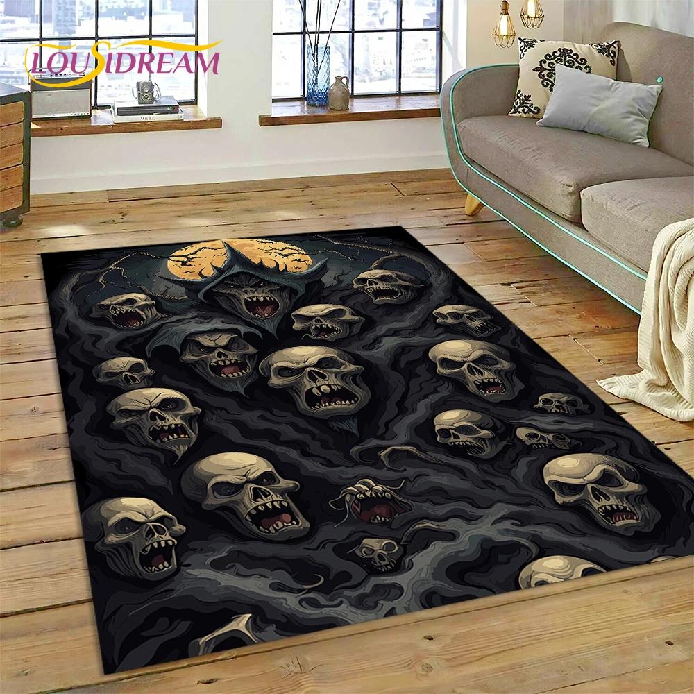 3D Horror Gothic Skull Skeleton Rug Carpet for Living Room Bedroom Decor,Floor Mat Non-slip Decoration for Sofa Doormat Gift Kid