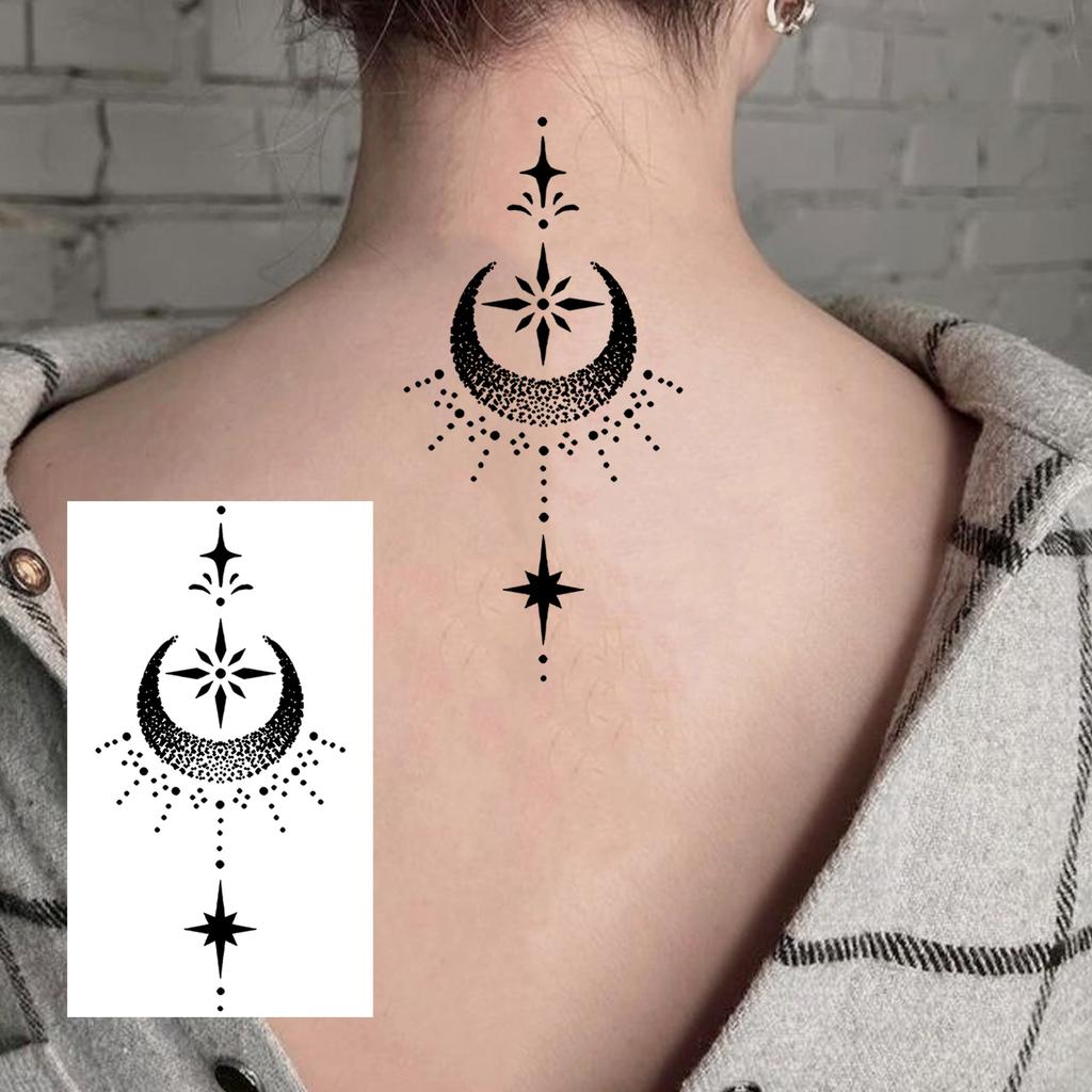 1 Sheet Crescent Sun Chain Temporary Tattoos For Women Hands Neck, Fake Tattoo Stickers Waterproof Long Lasting Realistic Tatoos