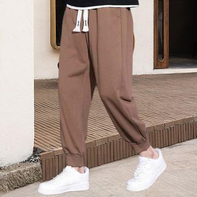 Calças masculinas com cordão, cintura elástica, cor sólida, bolsos, soltas, retas, calças de moletom, perna larga, com faixa no tornozelo, calças esportivas