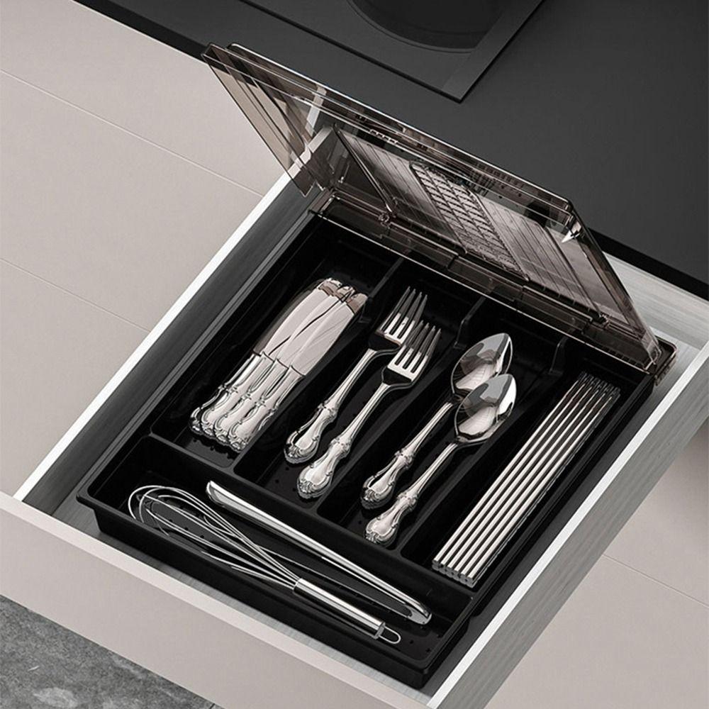 Large Capacity Silverware Drawer Organizer Plastic Cutlery Separation Trays Drawer