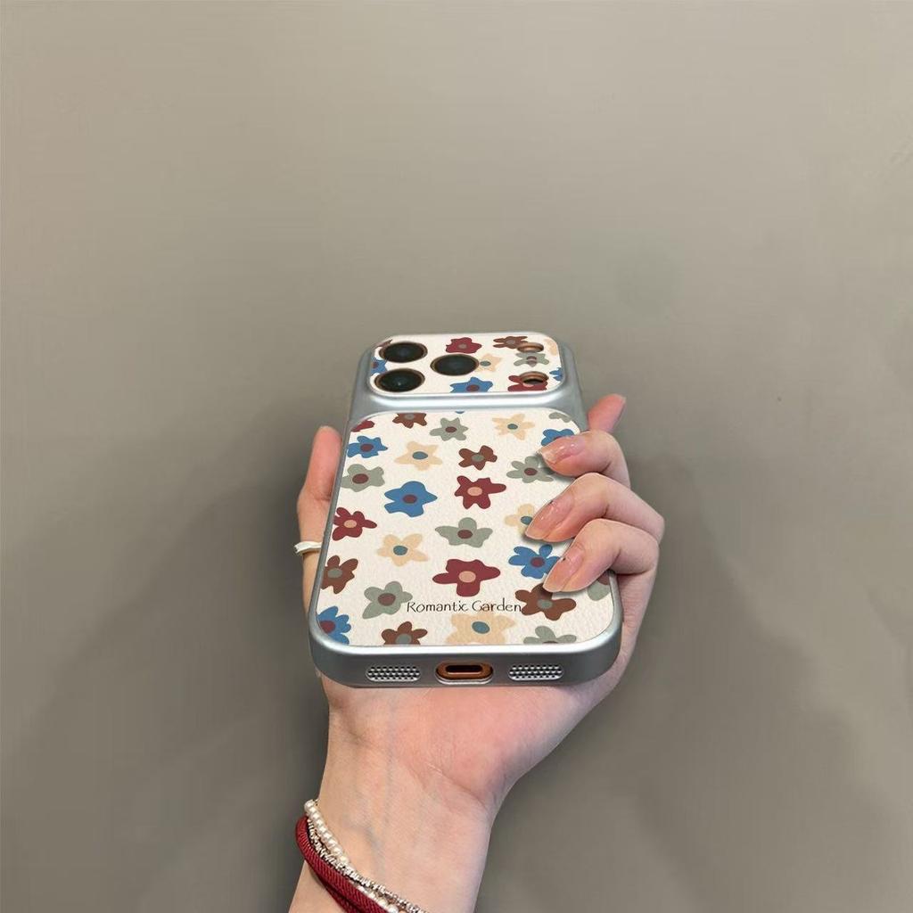 Suitable for 17promax mobile phone case 16pro new 15 leather 14 large windows 13 oil painting flowers 12x