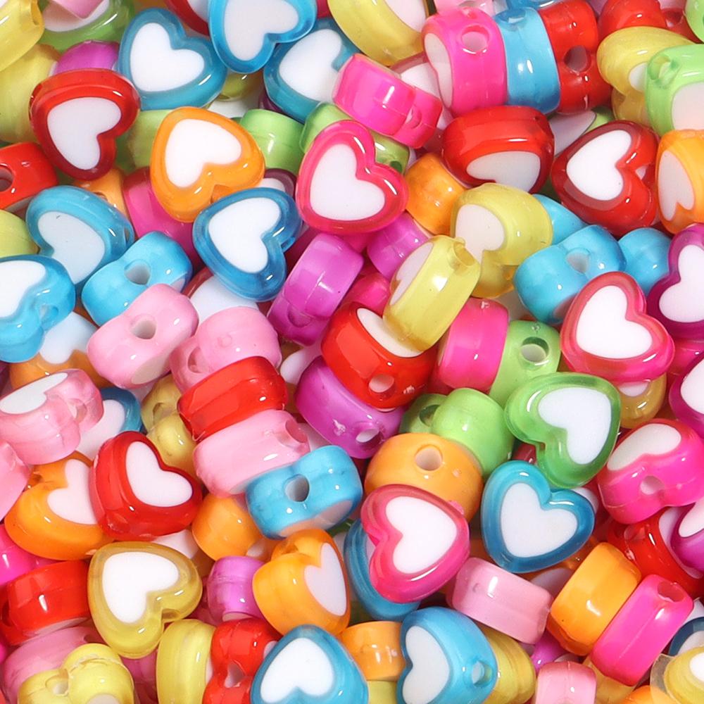 100pcs/lot 8mm Colored Acrylic Beads White Heart Shaped Spacer Beads For DIY Exquisite Bracelet Earrings Gift Supplies Wholesale