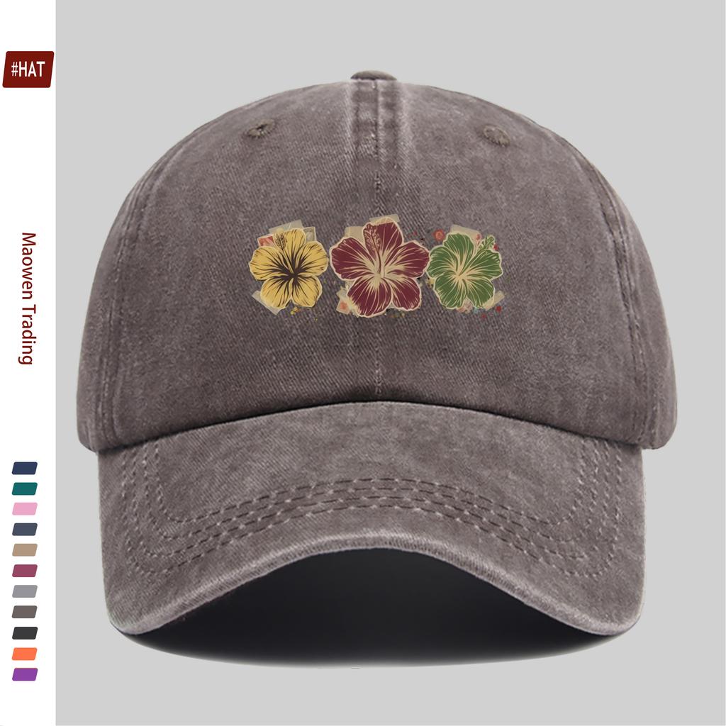 Pc Pcs Adjustable Trucker Baseball Cap for Men Women Vintage Washed Floral Print Sun Hat with Buckle Strap Lightweight Wa