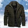 Winter Men Jacket Plush Lining Multi Pockets Stand Collar Windproof Zipper Hoodie for
