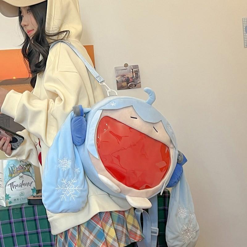Plush Miku Hatsune Backpack With Nylon Interior For Casual Outings Carry Daily