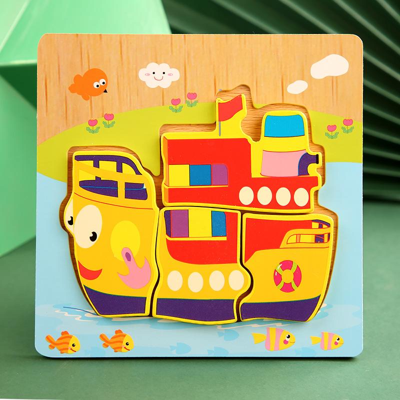 High Quality 3D Wooden Puzzle Baby Cartoon Animal Traffic Jigsaw  Early Learning Cognition Game Puzzle Toys for Children