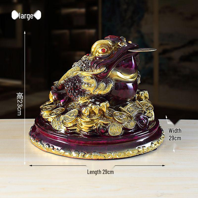 Large Golden Lucky Toad Figurine for Living Room, Office, or Wine Cabinet Decor